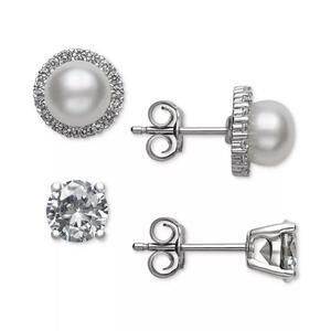 2-Pc. Set Cultured Freshwater Pearl (6mm) & Cubic Zirconia Stud Earrings